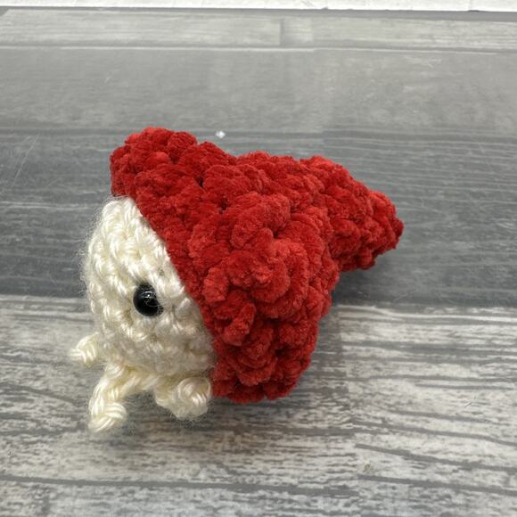 Handmade Octopus In Red Hat Crocheted Amigurumi - Octopus Gnome{CC} - Picture 3 of 10